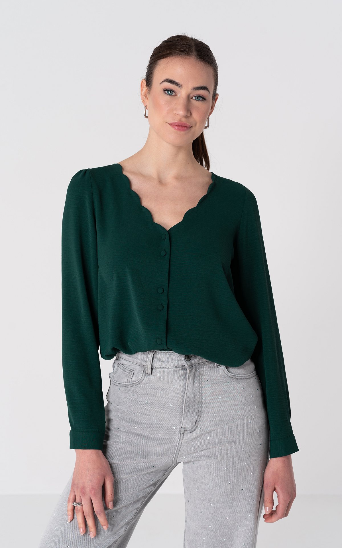 V Hals Blouse Met Knoopjes Donkergroen Guts Gusto