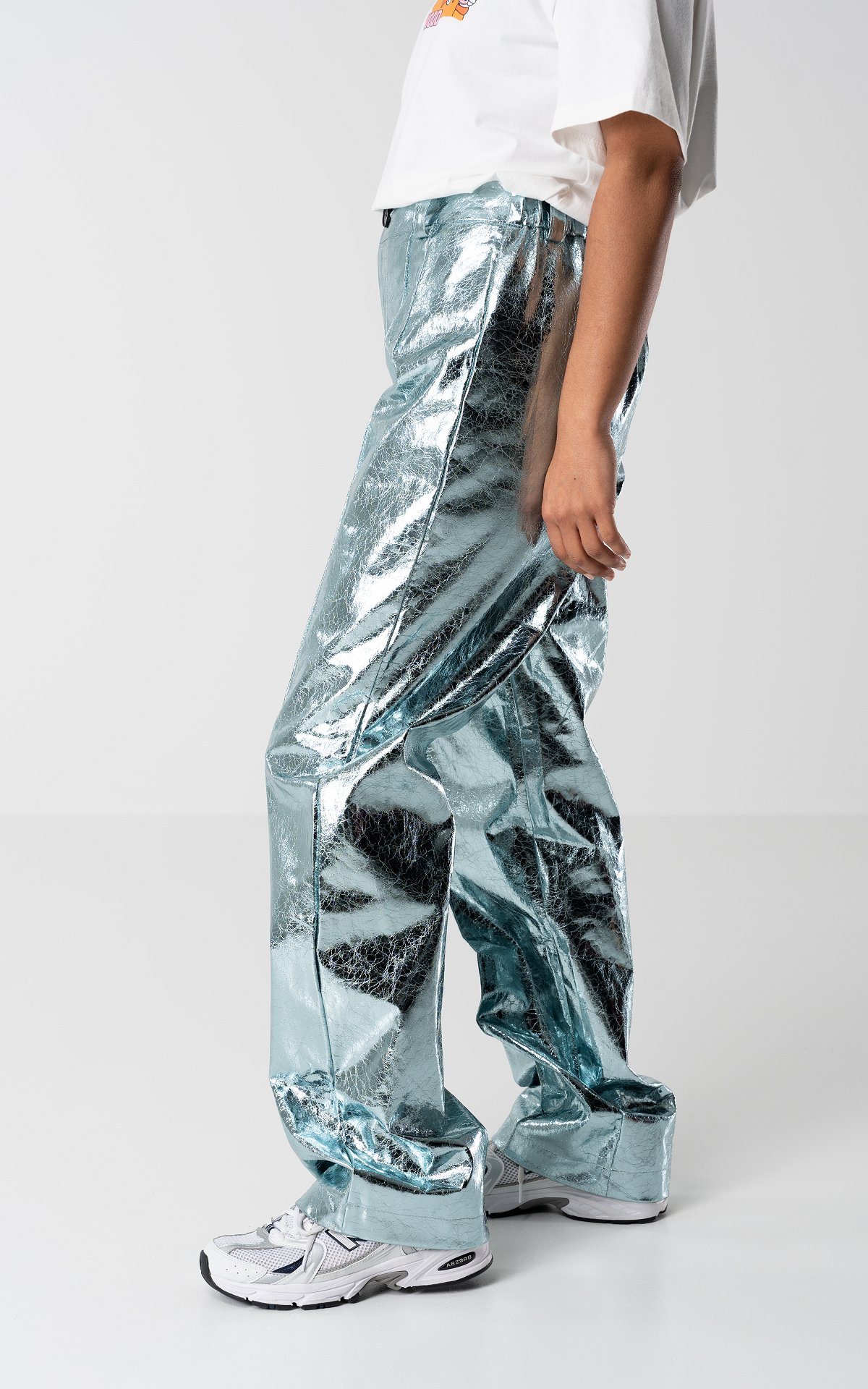 Metallic Straight Fit Broek Met Elastiek Mint