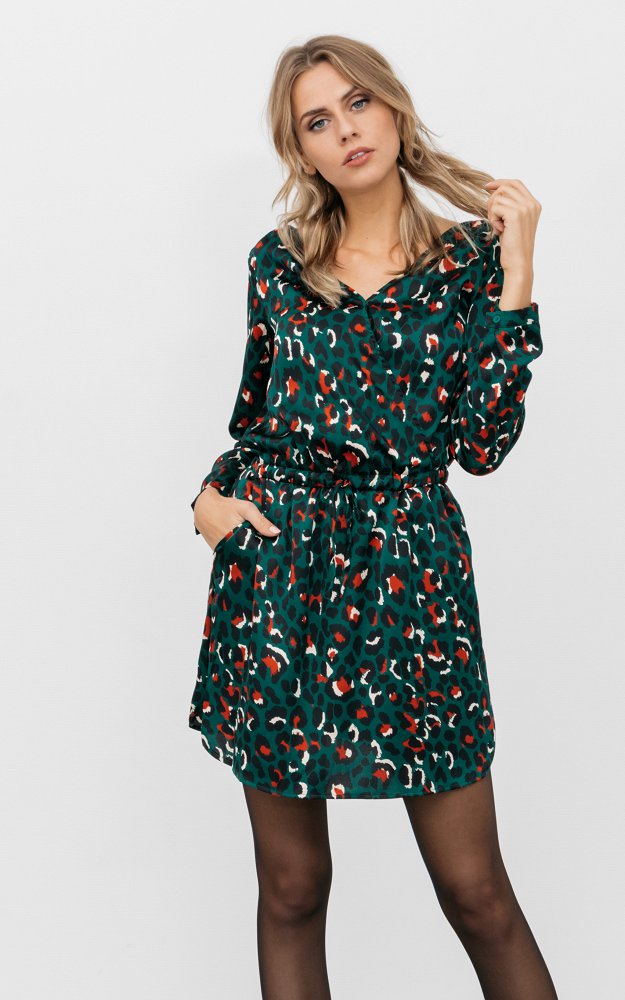 green and red leopard print dress