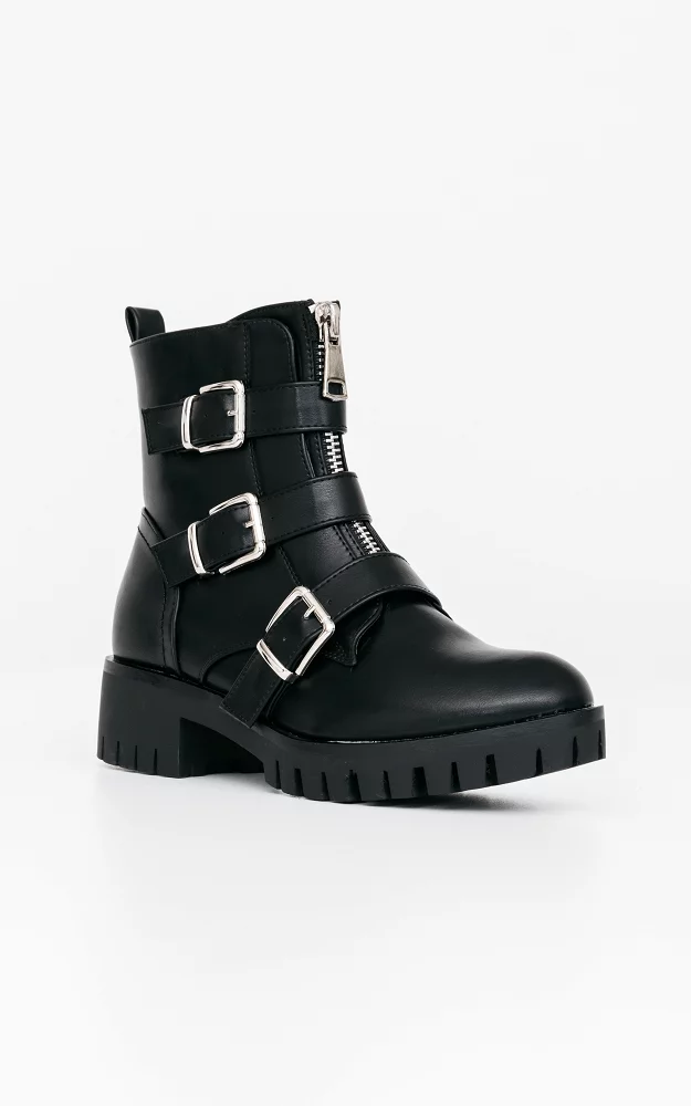 Boots with zips and buckles Black