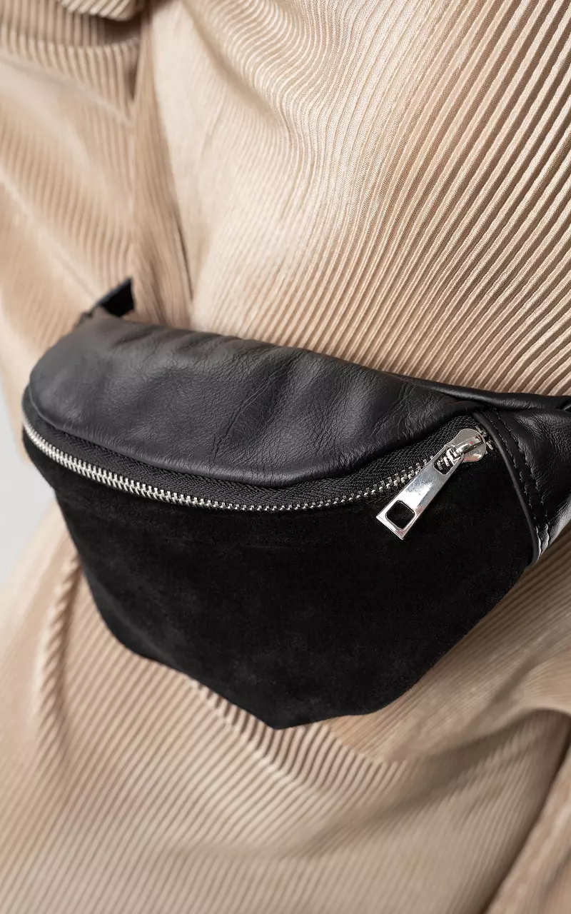 Leather and suède hip bag Black