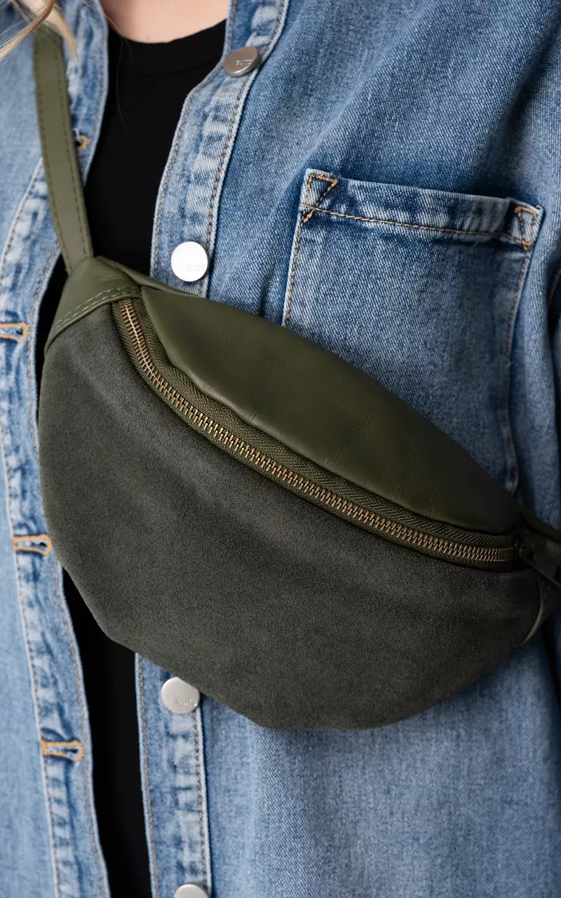 Leather and suède hip bag Dark Green