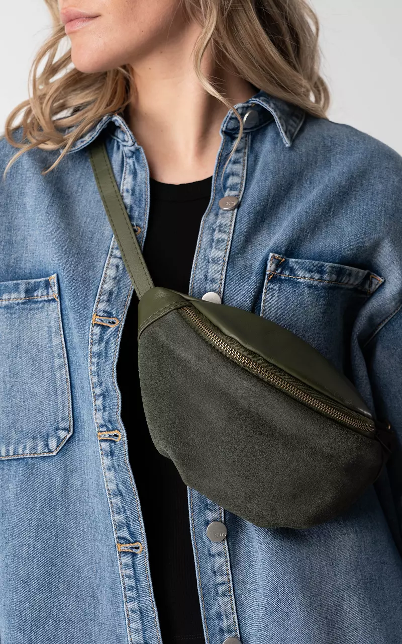 Leather and suède hip bag Dark Green