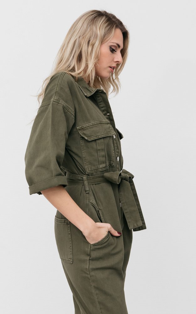 green denim jumpsuit