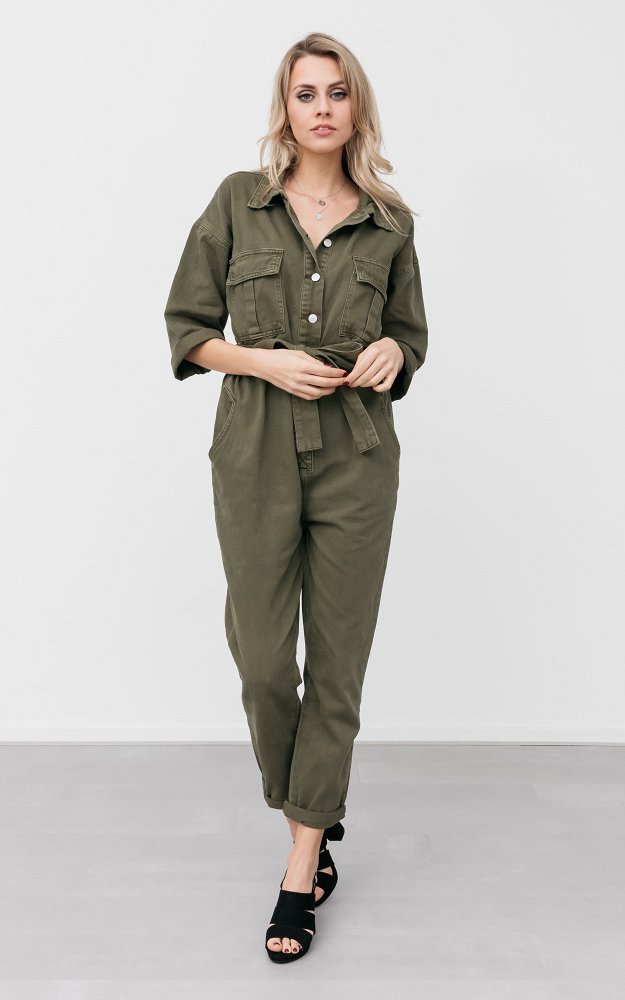 green denim jumpsuit