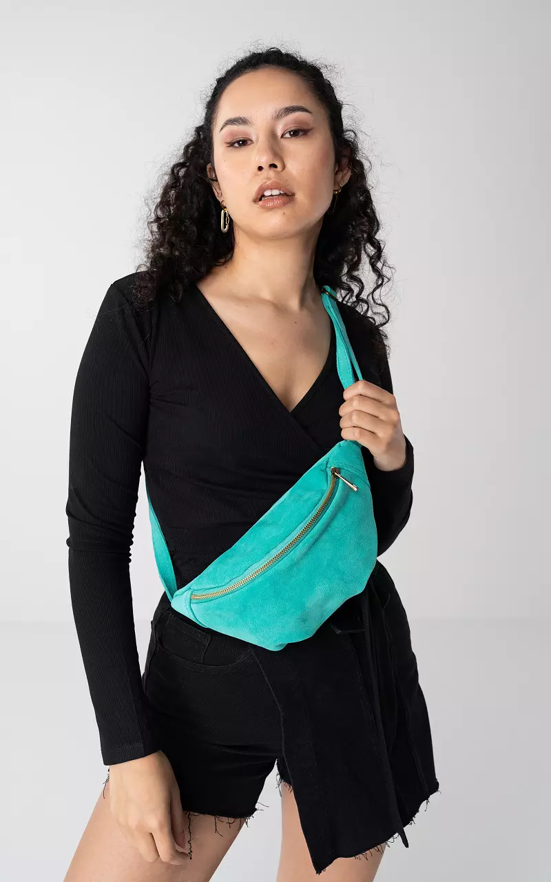Wildleder-Hüfttasche mit Reißverschluss Aqua