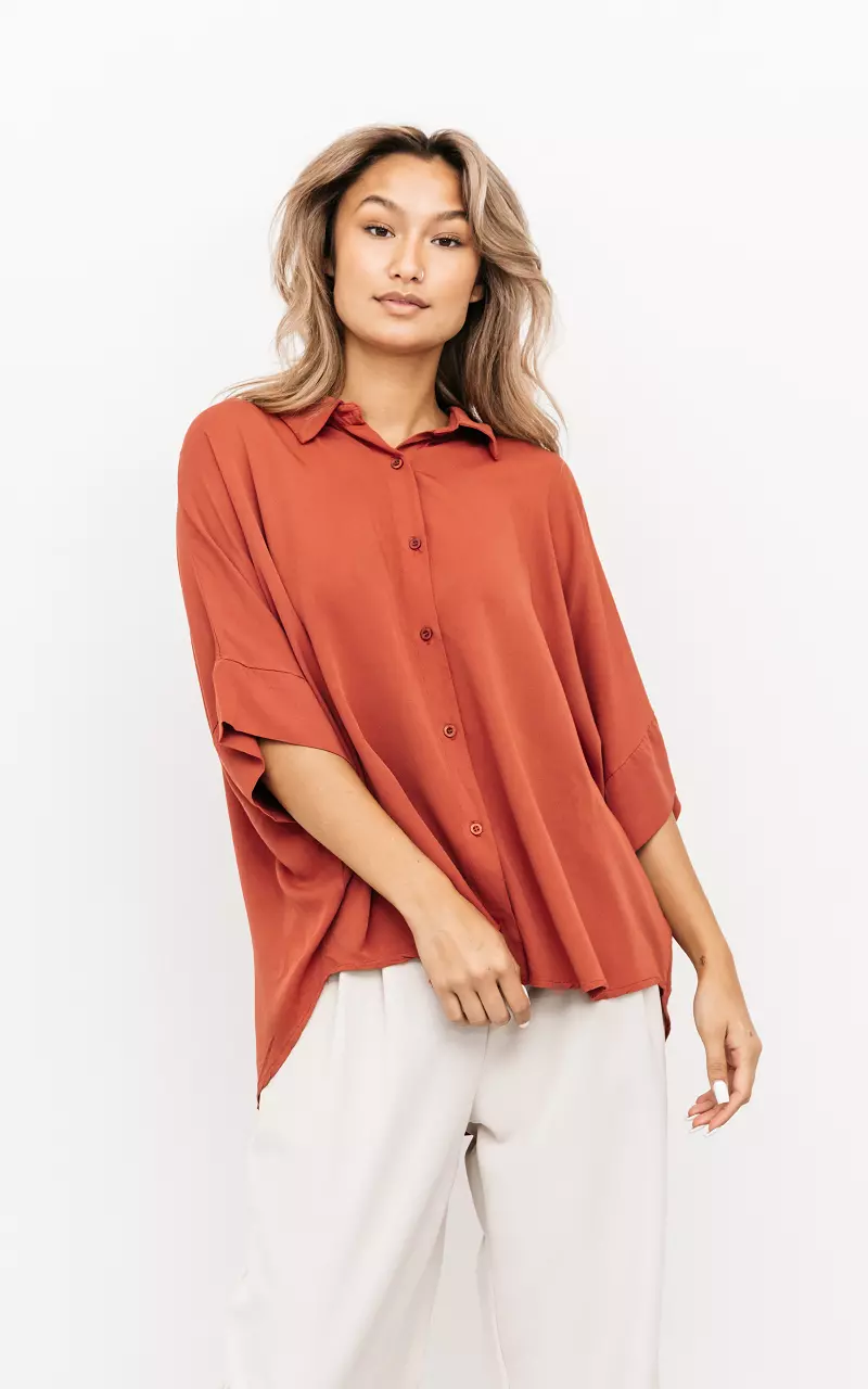 Oversized blouse with buttons Rust Brown