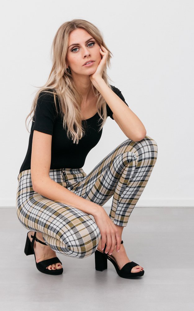 yellow and black checkered trousers