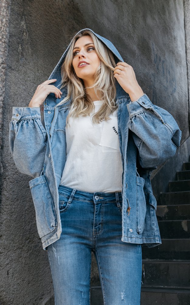 Jeansjacke Chern Blau | Oversized Jeansjacke Mit Kapuze