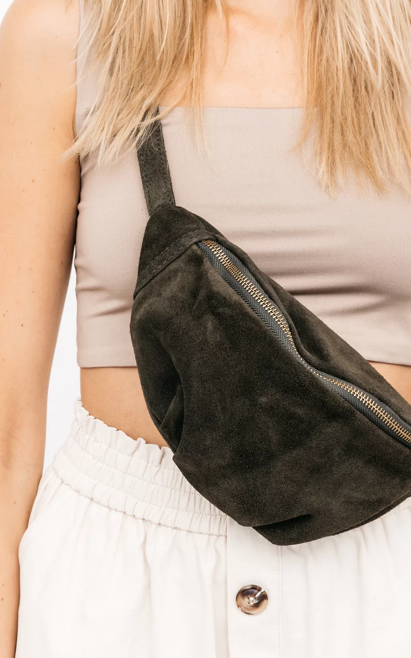 Wildleder-Hüfttasche mit Reißverschluss Dunkelgrün
