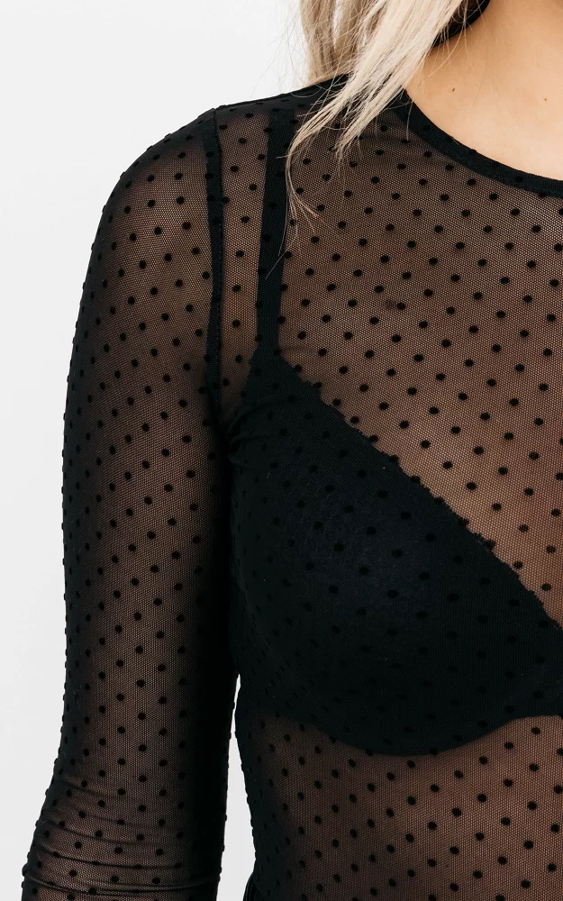See-through patterned top Black