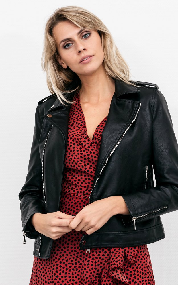 Jacket Marlene Black | Faux Leather Jacket With Zips