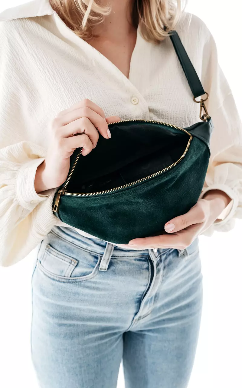 Leather and suède hip bag Green