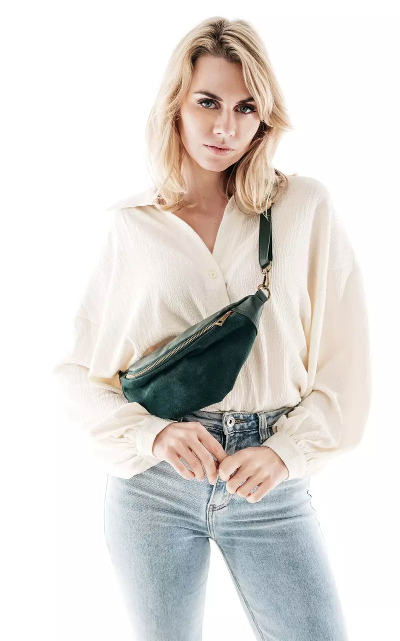 Leather and suède hip bag Green