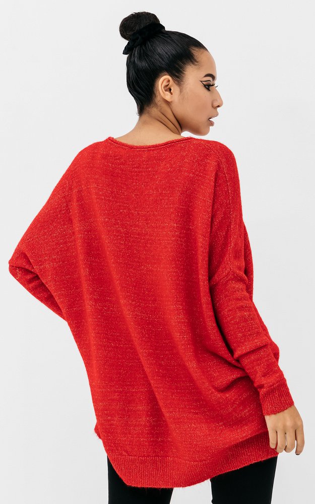 Pullover Carola Rot Gold Oversized Pullover Mit Glitzerdetails