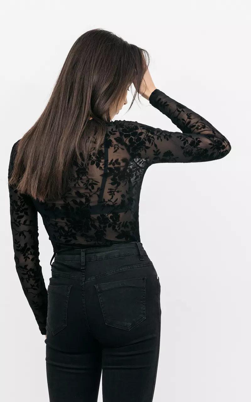 See-through, patterned top Black