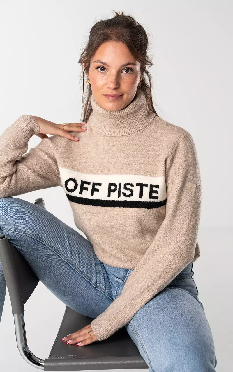 Pullover mit Text OFF PISTE  Beige Schwarz