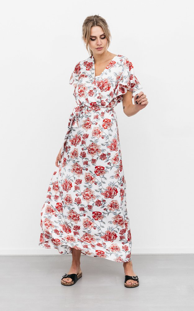 Kleid Otto Weiss Rot Maxikleid Mit Floralem Muster