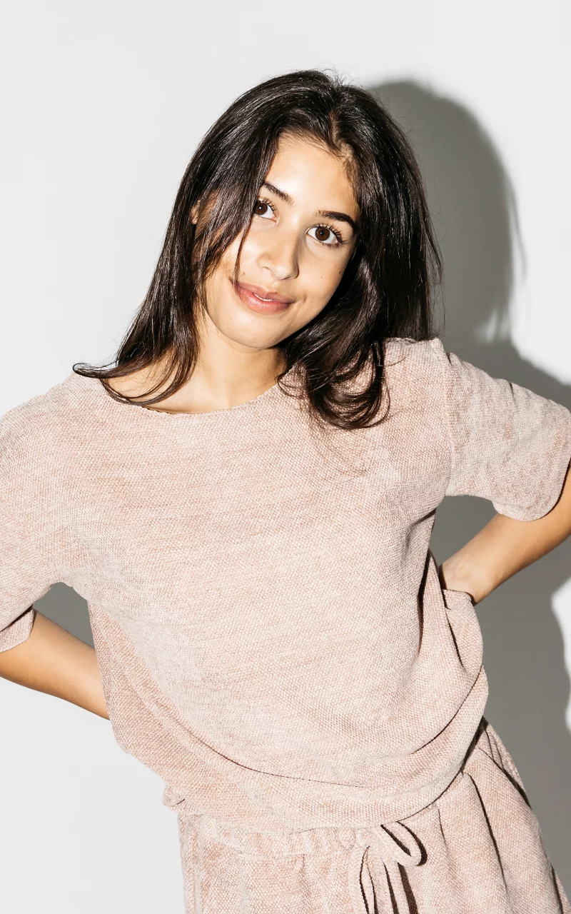 Oversized shirt met ronde hals Lichtbruin