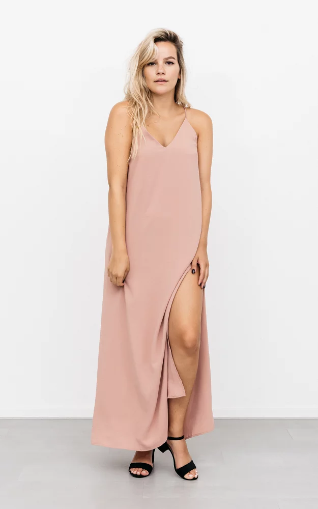 Maxi dress with crossed straps Light Pink
