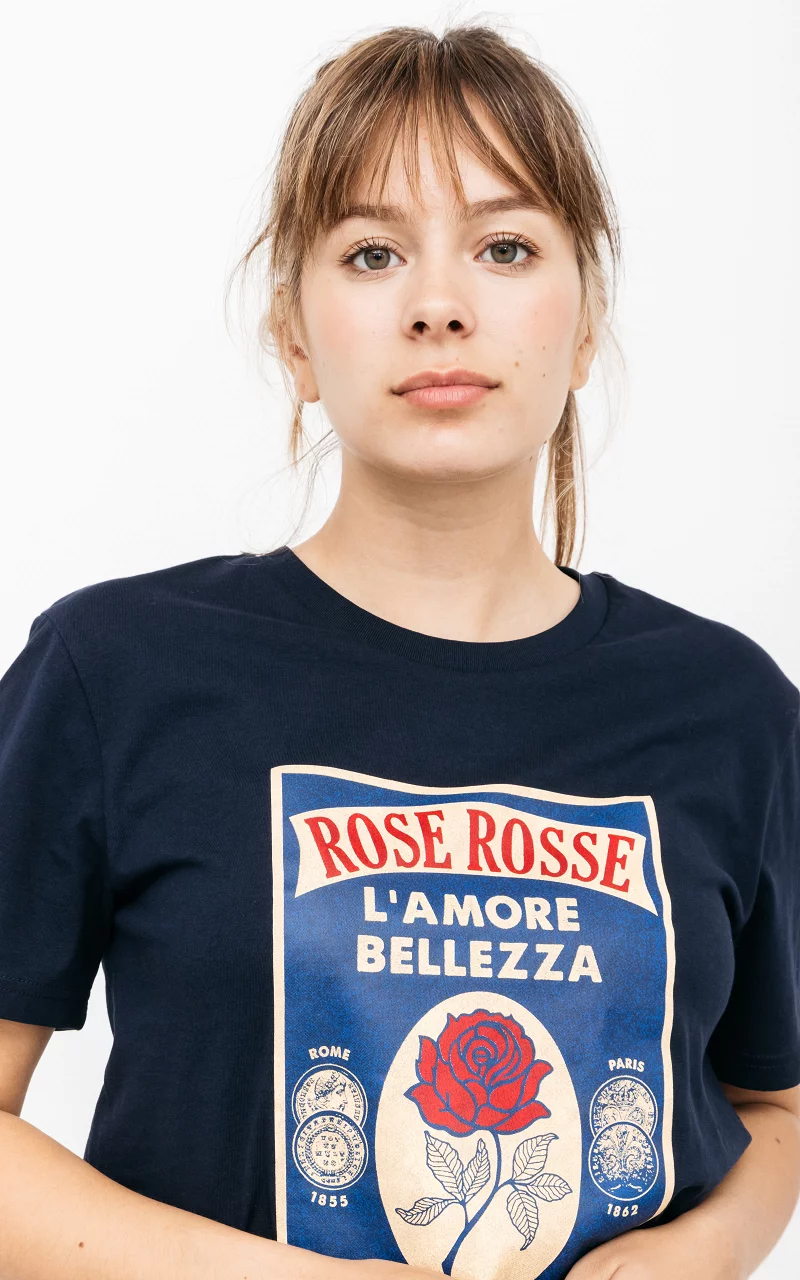Shirt met roos print Donkerblauw