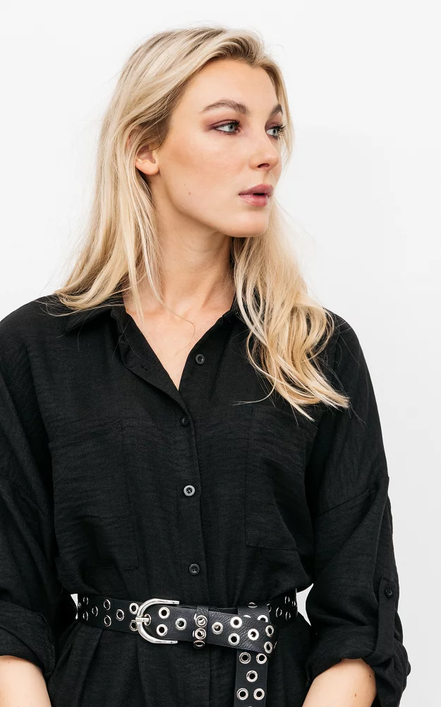 Long-shirt dress with buttons Black