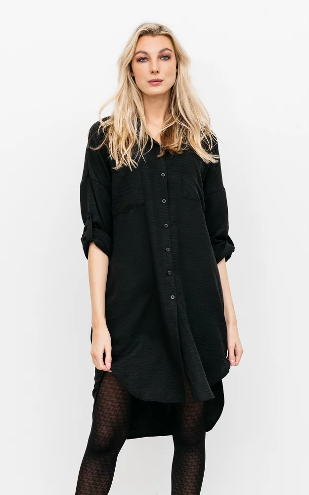 Long-shirt dress with buttons Black