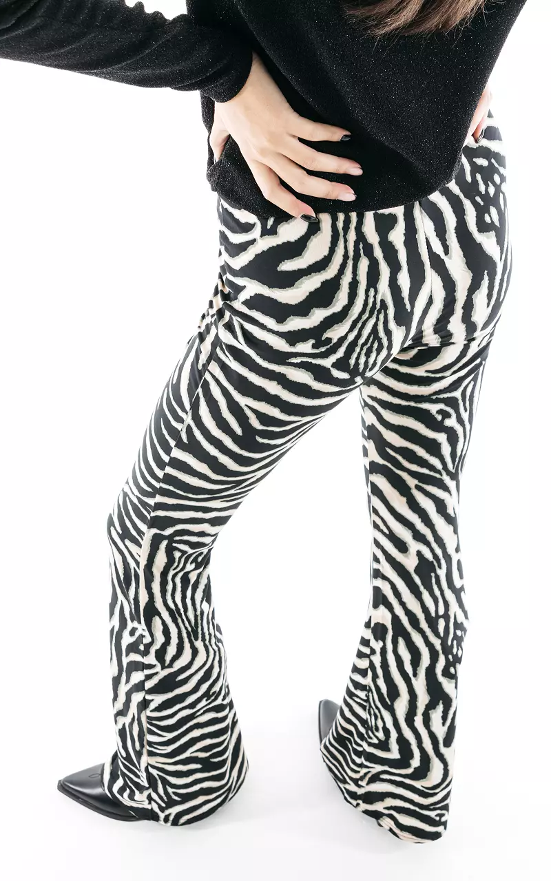 Flared broek met zebraprint Zwart Creme