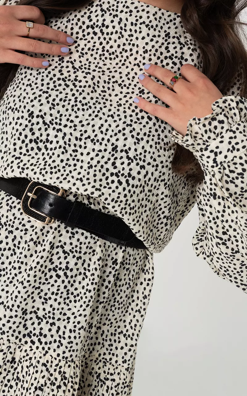 Polka dot patterned dress with ruffles Black Cream