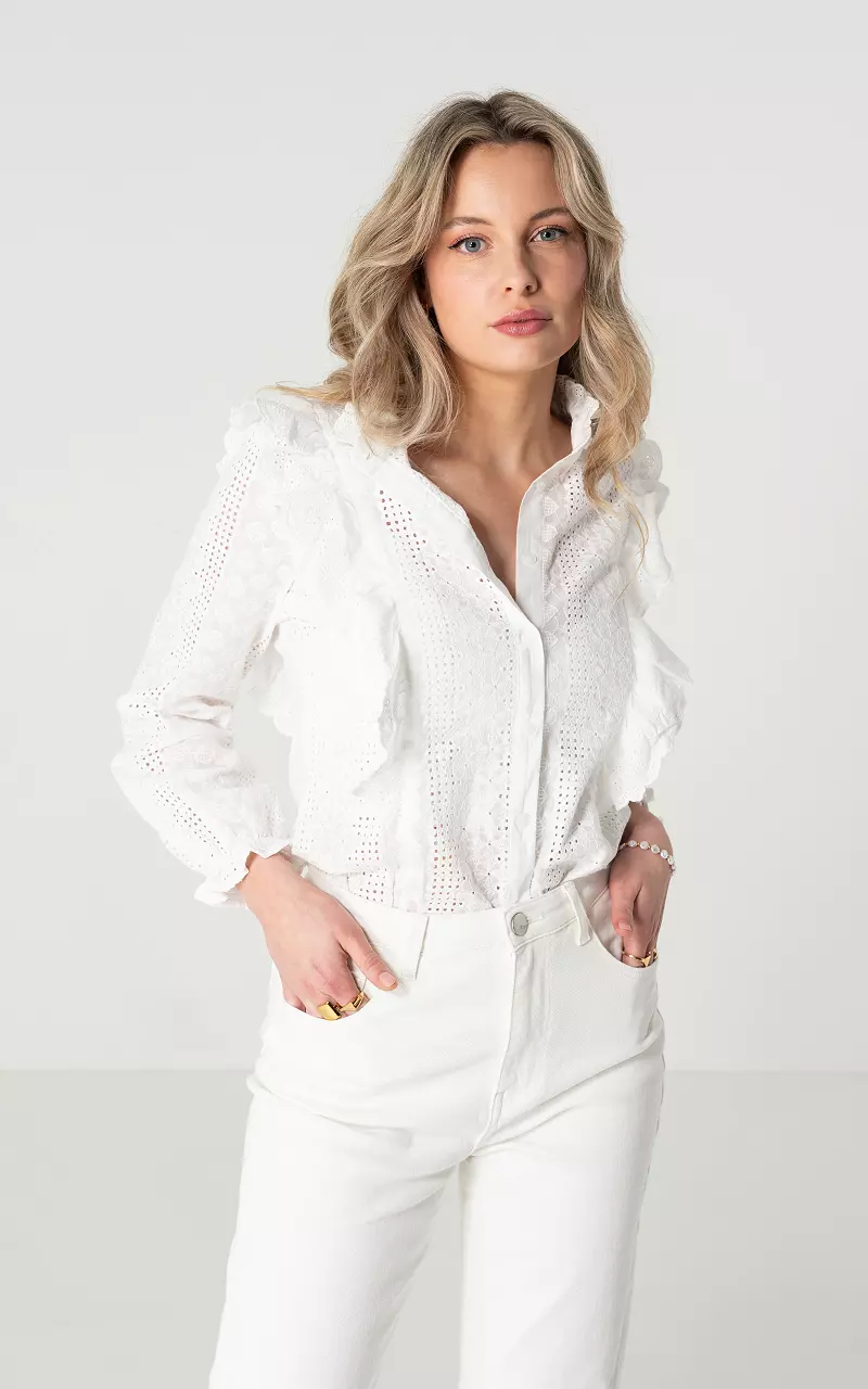 Cotton blouse with ruffles White