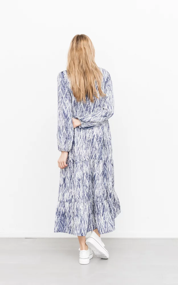 Jurk met knoopjes en print Blauw Wit