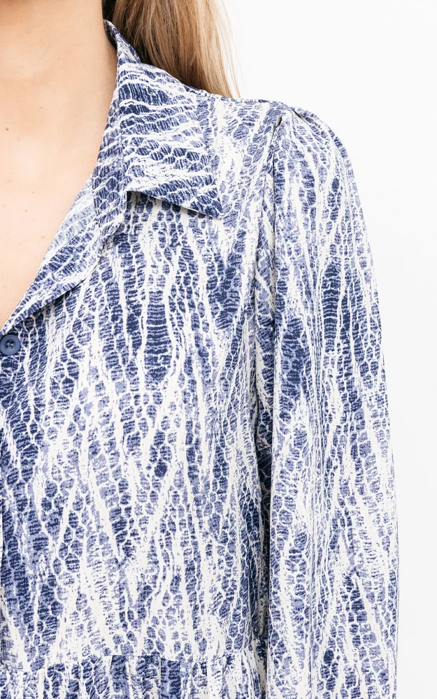 Jurk met knoopjes en print Blauw Wit