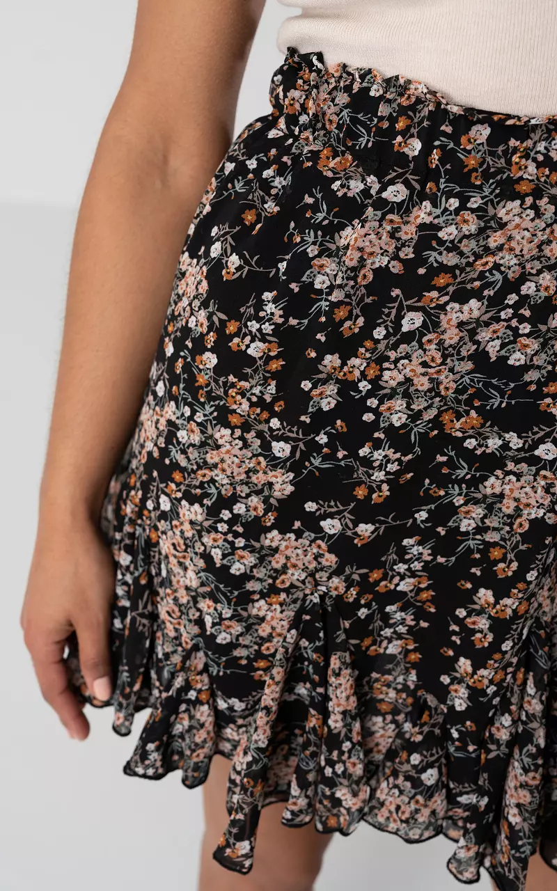 Mini rok met bloemenprint Zwart Roestbruin