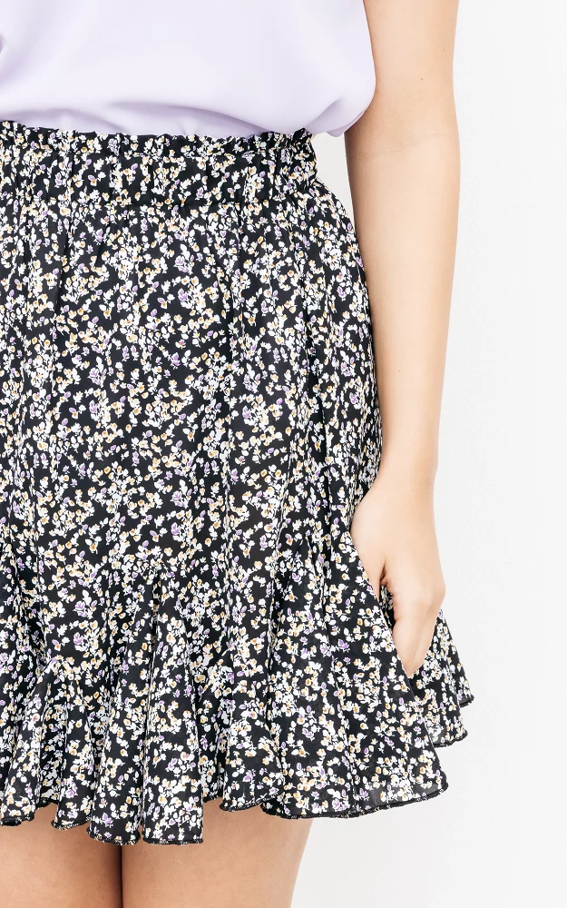Mini rok met bloemenprint Zwart Geel