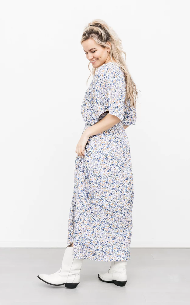 Maxi jurk met bloemenprint Wit Blauw