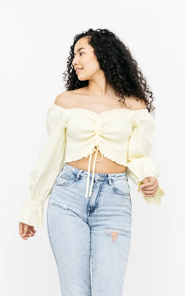 Cropped, long sleeve top Yellow