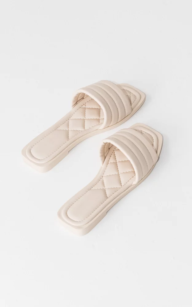 Leather-look slip-on sandals Cream