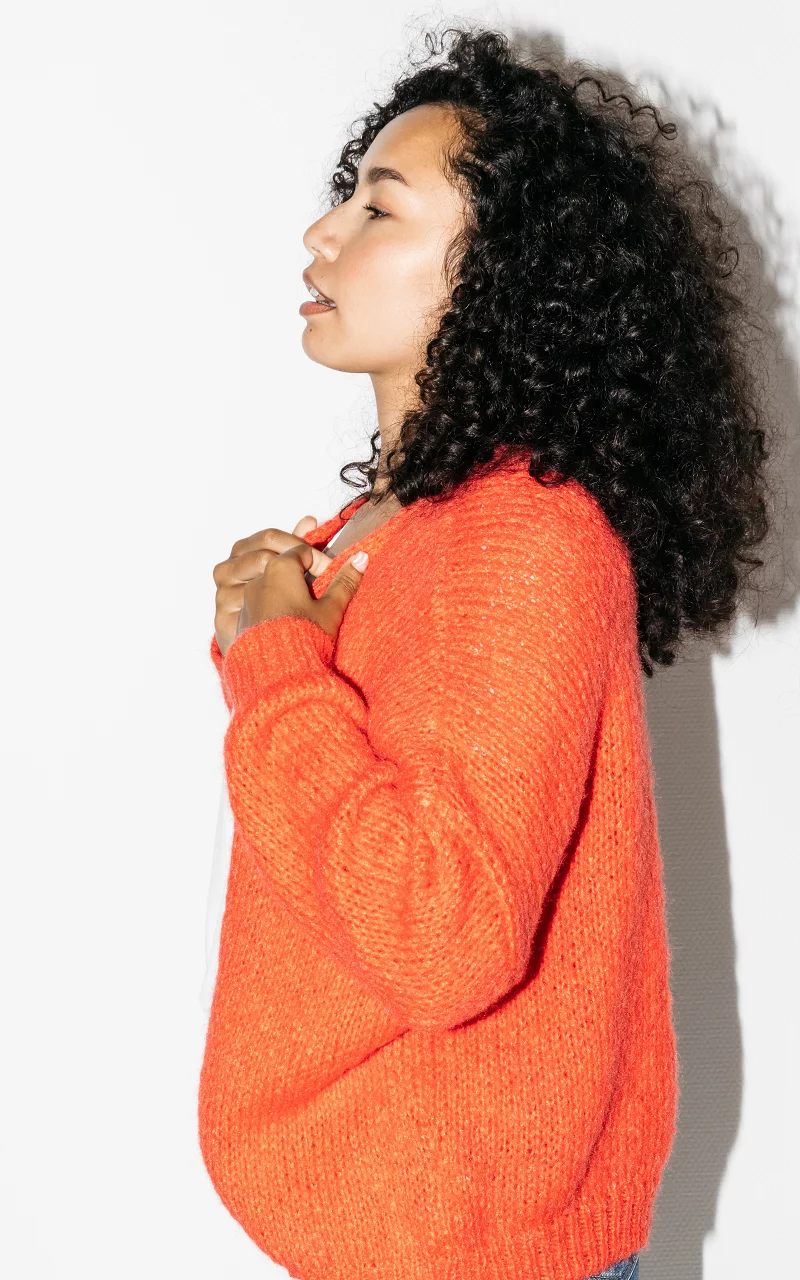 Offener Strick-Cardigan Korallrot