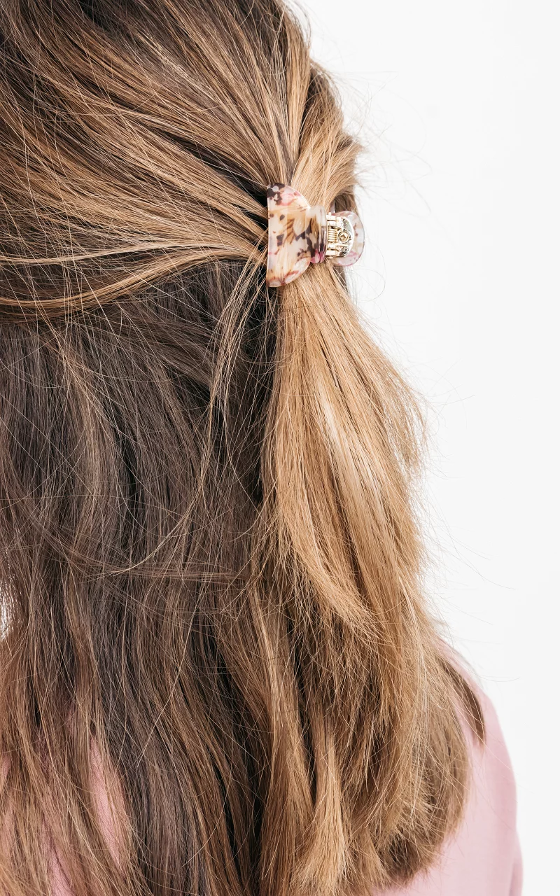 Haarclip met een bloemen print Lichtroze Beige