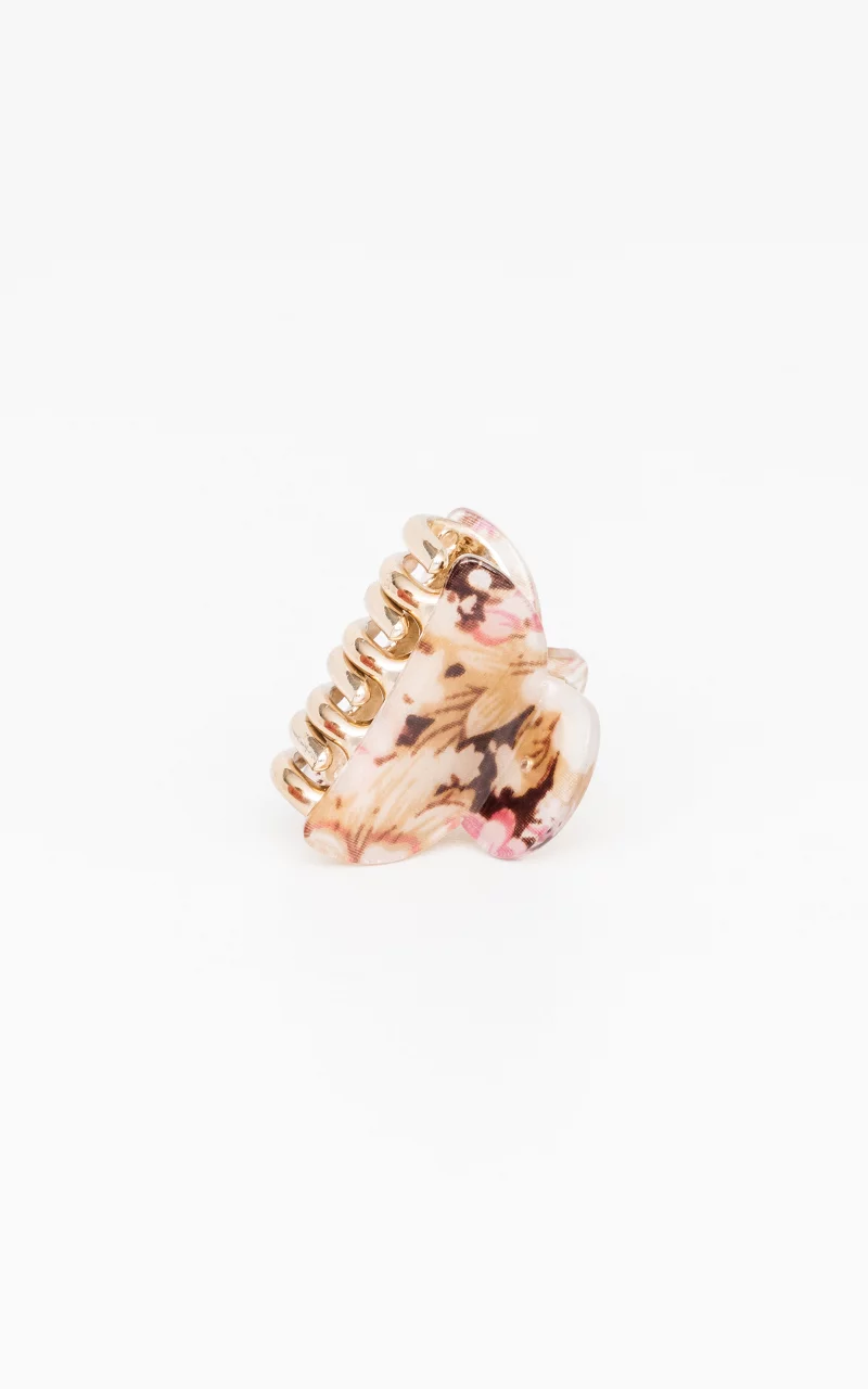 Haarclip met een bloemen print Lichtroze Beige