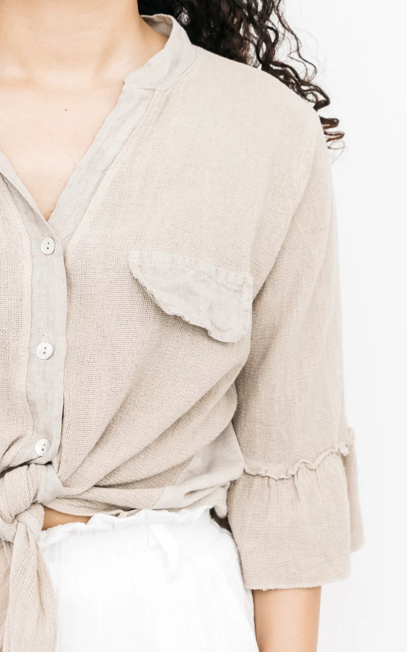 Cropped blouse with a waist tie Beige