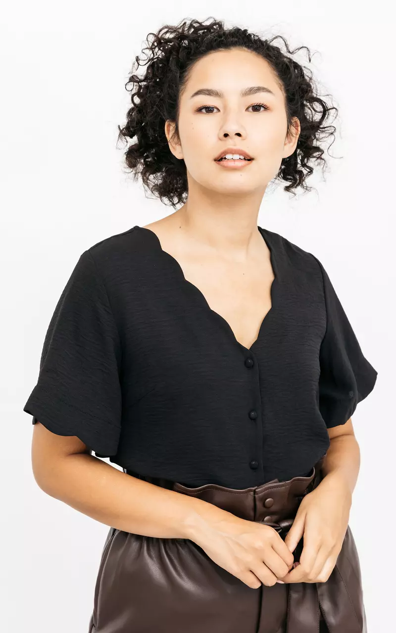 V-neck blouse with scalloped neckline Black