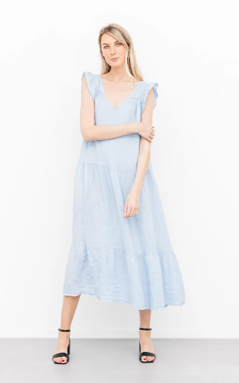 Leinenkleid mit Spitze Hellblau