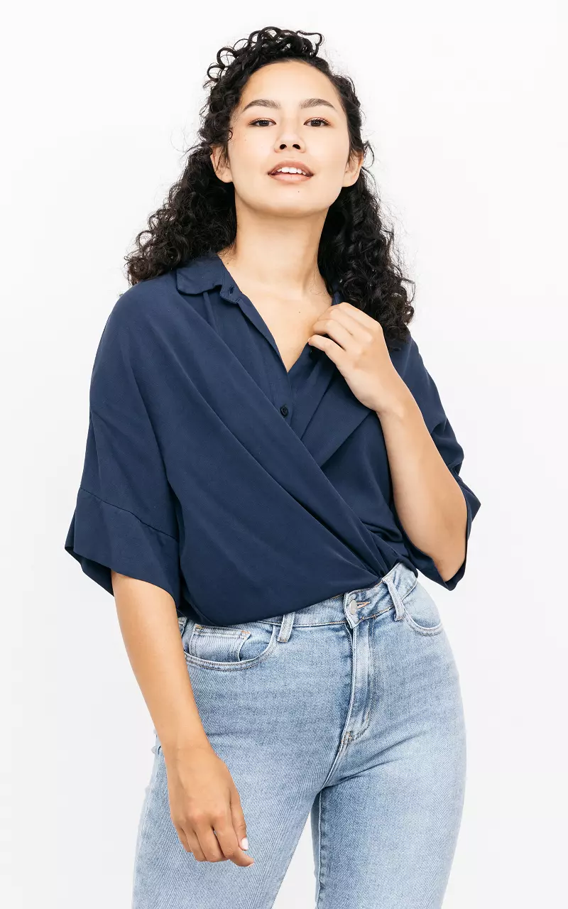 Oversized blouse met knopen Donkerblauw