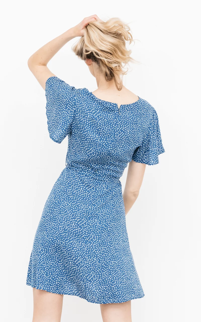 Overslag jurk met strikdetail Blauw Wit