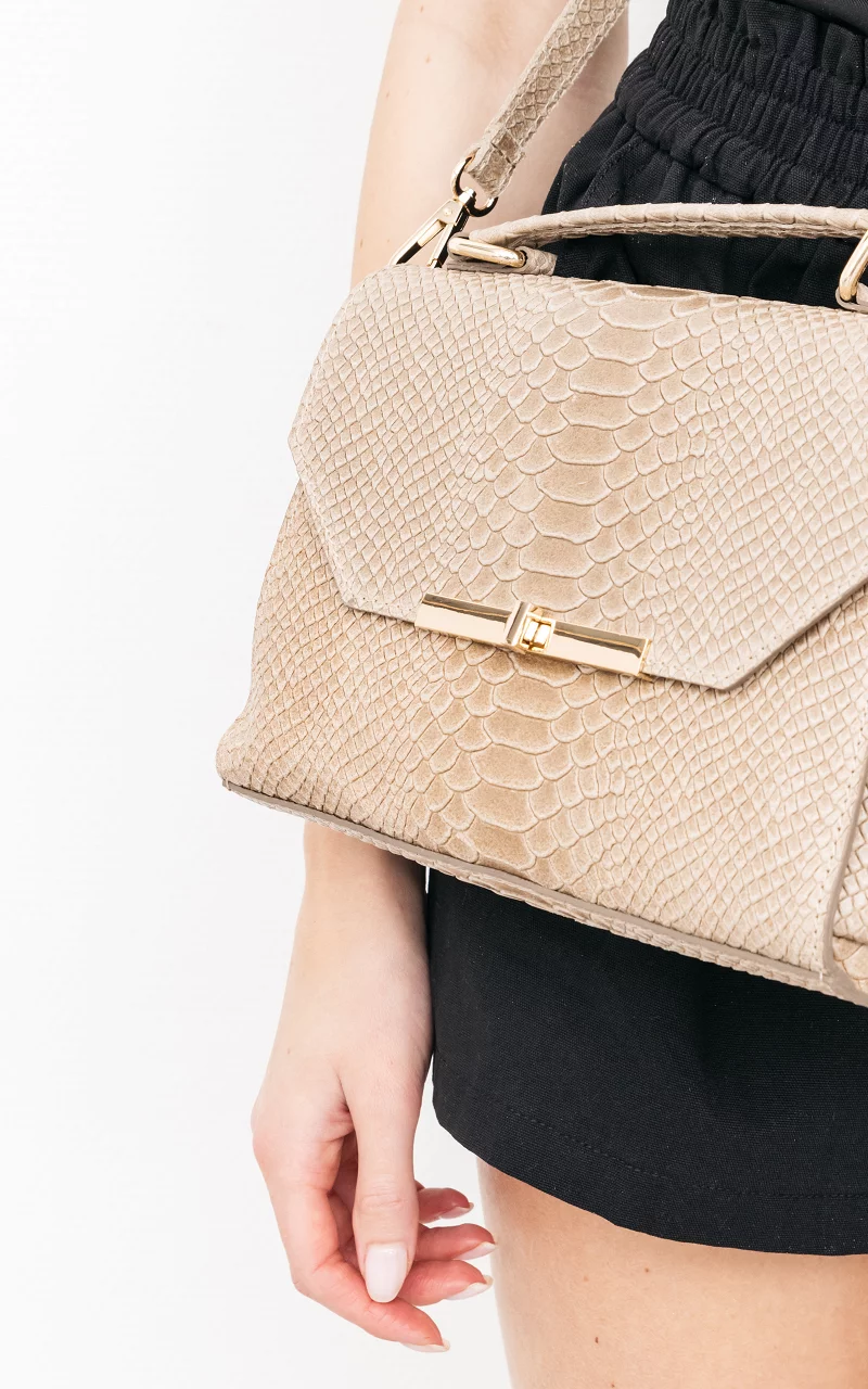 Leather crocodile patterned bag Beige Gold