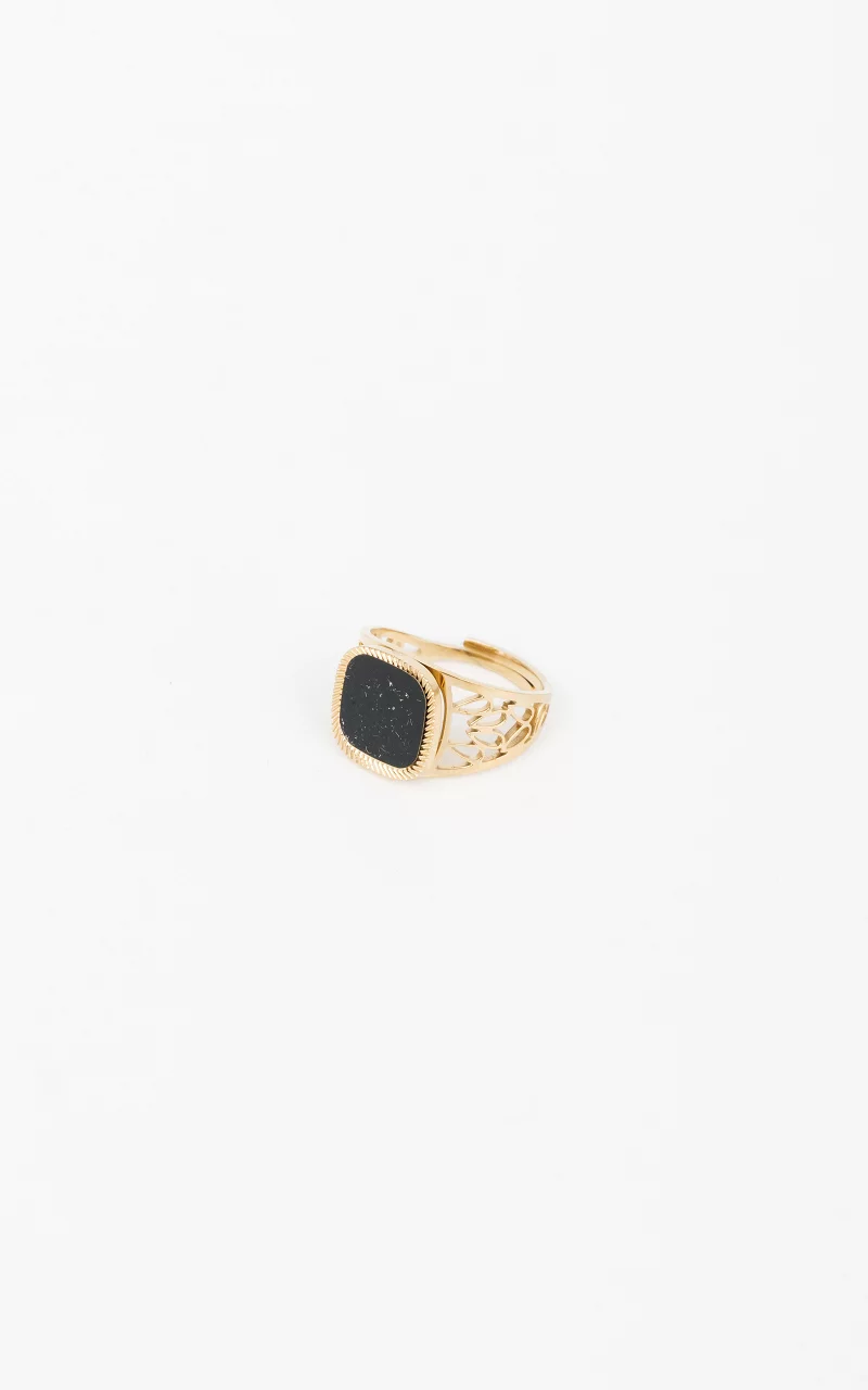 Verstelbare ring met gekleurde steen Goud Zwart