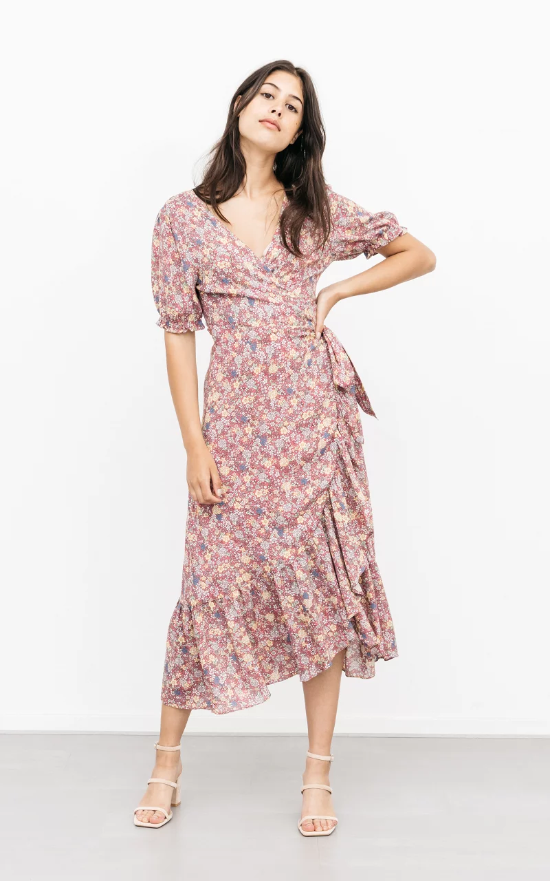 Floral wrap-around dress Pink Light Yellow