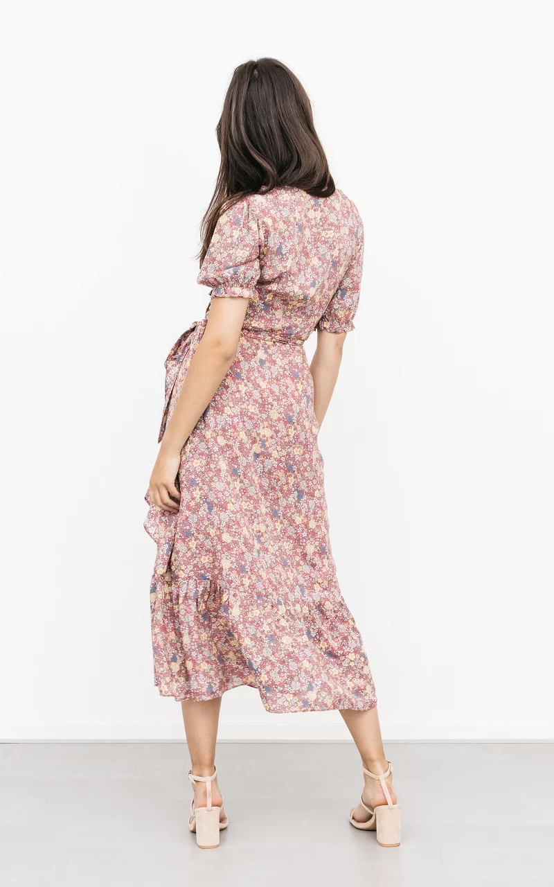 Floral wrap-around dress Pink Light Yellow