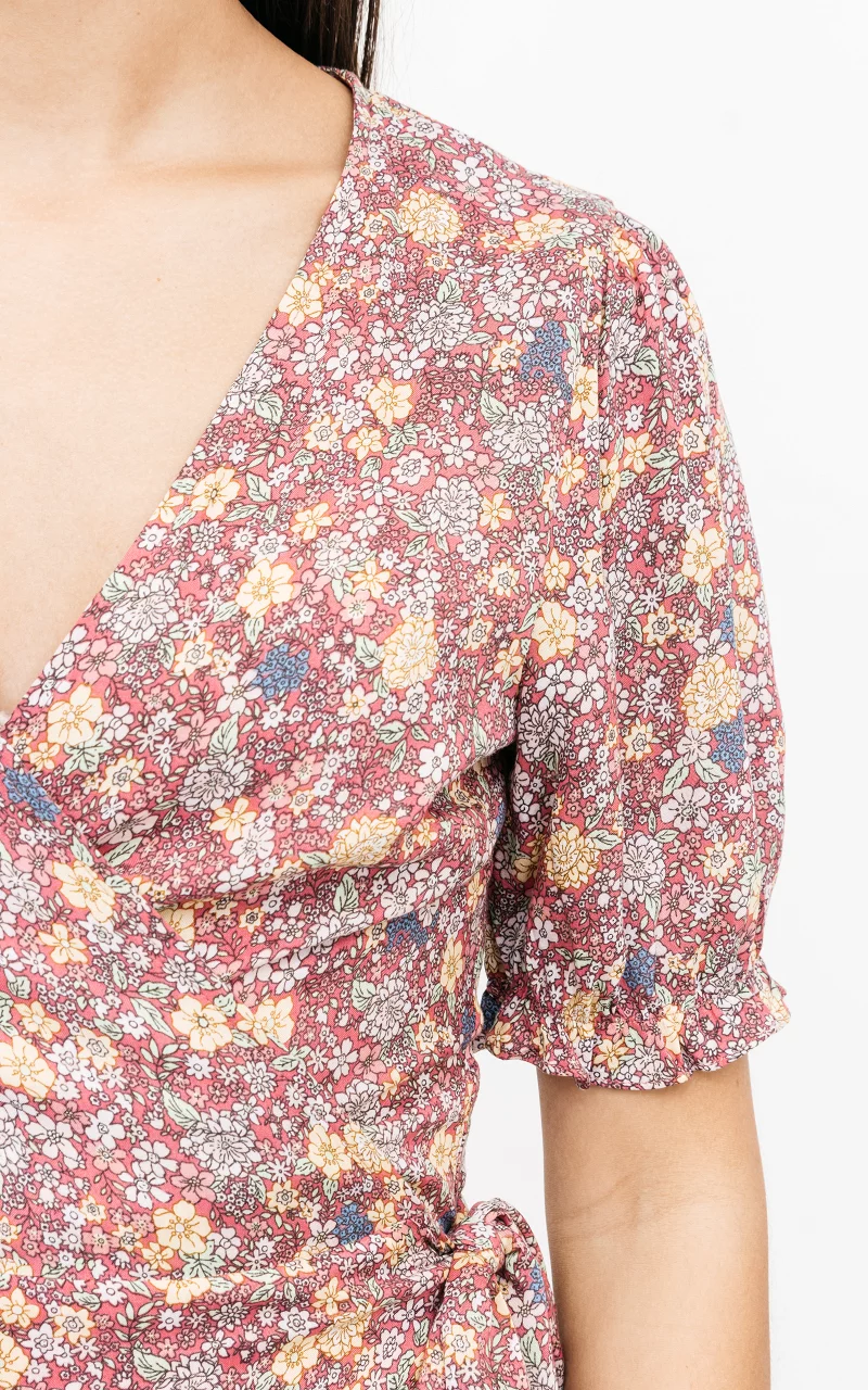 Floral wrap-around dress Pink Light Yellow